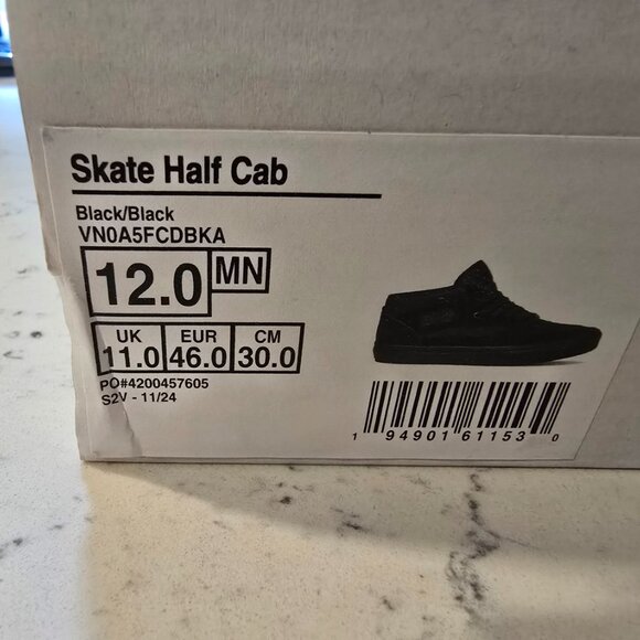 VANS Skate Half Cab Shoes Sneakers Skateboarding VN0A5FCDBKA Black/Black mens 12 - Picture 10 of 10